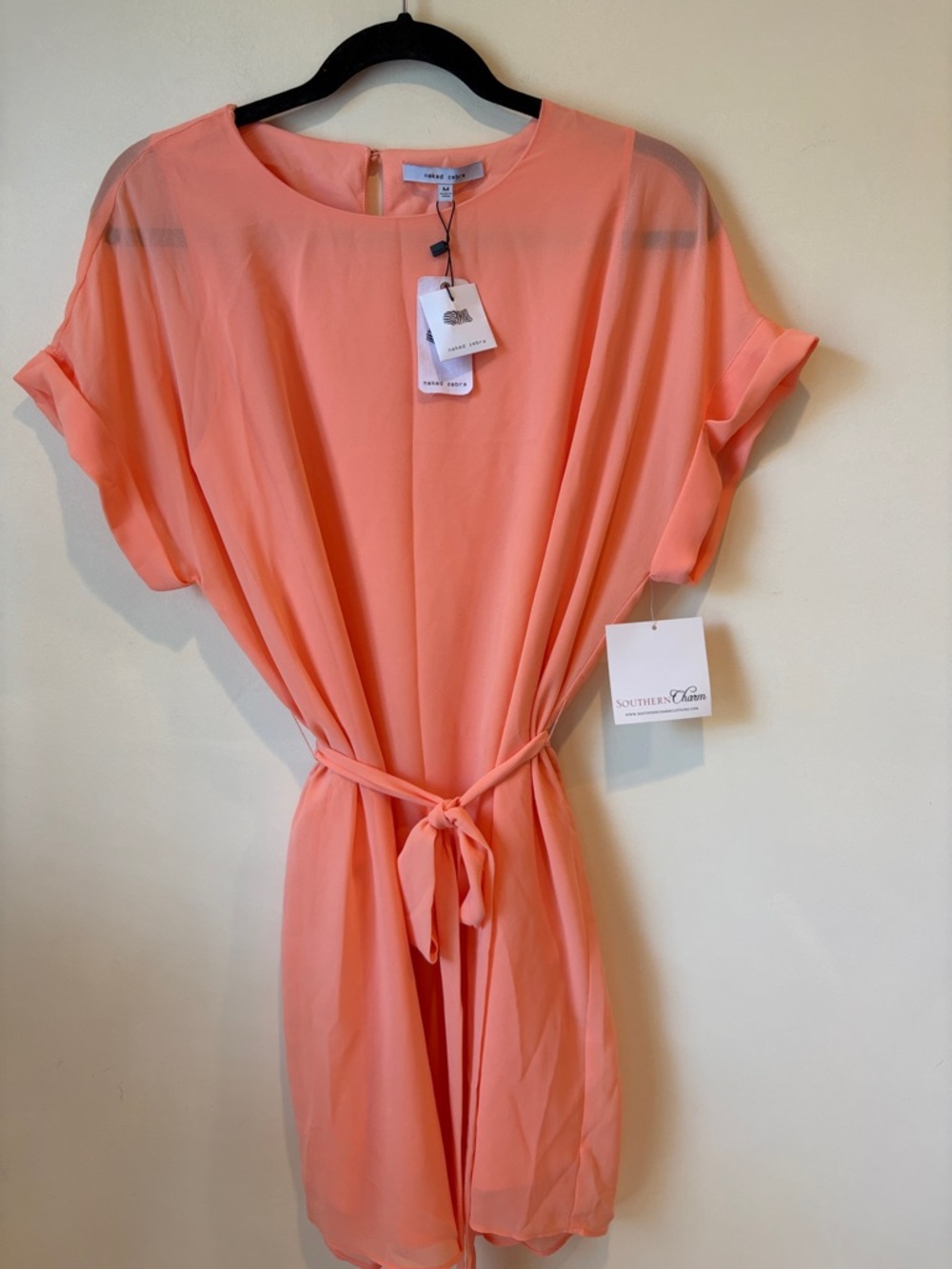 Coral Tie-Waist Short Dress